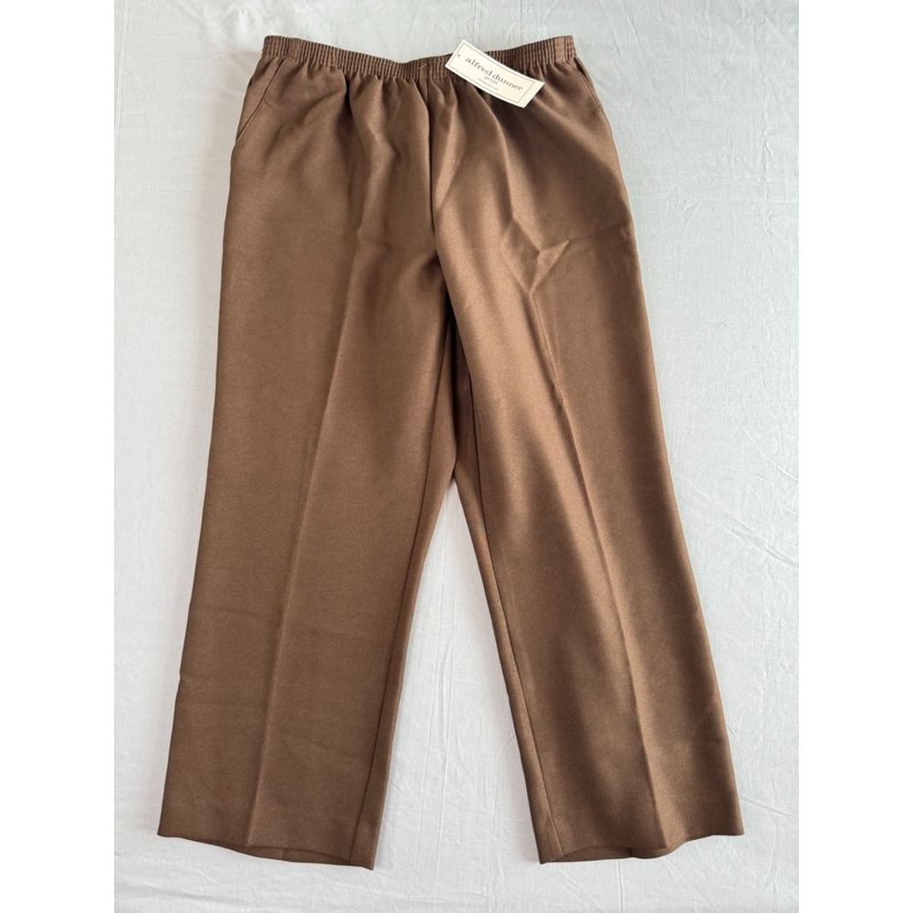 Alfred Dunner Women‎ Pants 14P Straight Pull On Brown Petites (34 x 27) Flex